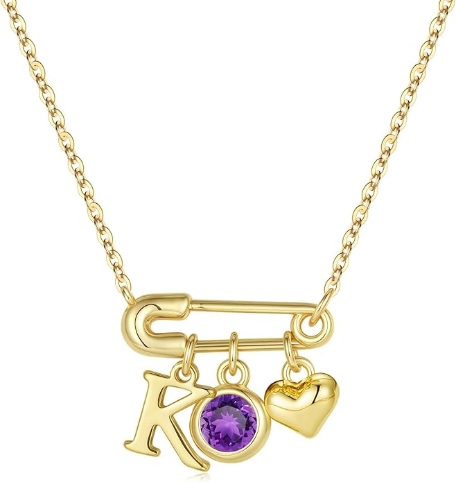 MONOOC Christmas Gifts for Women Girls - 14K-Gold-Plated Dainty Paperclip Heart Initial Necklace Birthstone Necklace Jewelry Birthday Gifts for Women Her Mom Friend Wife Sister