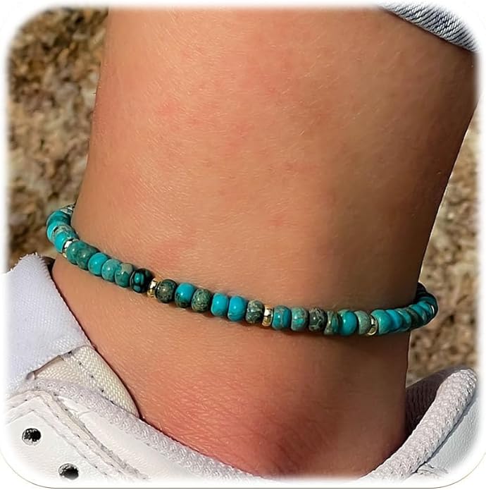 Natural Stone Beaded Anklets Bracelets for Women Handmade Beaded Anklet Bracelet Waterproof Boho Beads Ankle Bracelet Adjustable Summer Jewelry