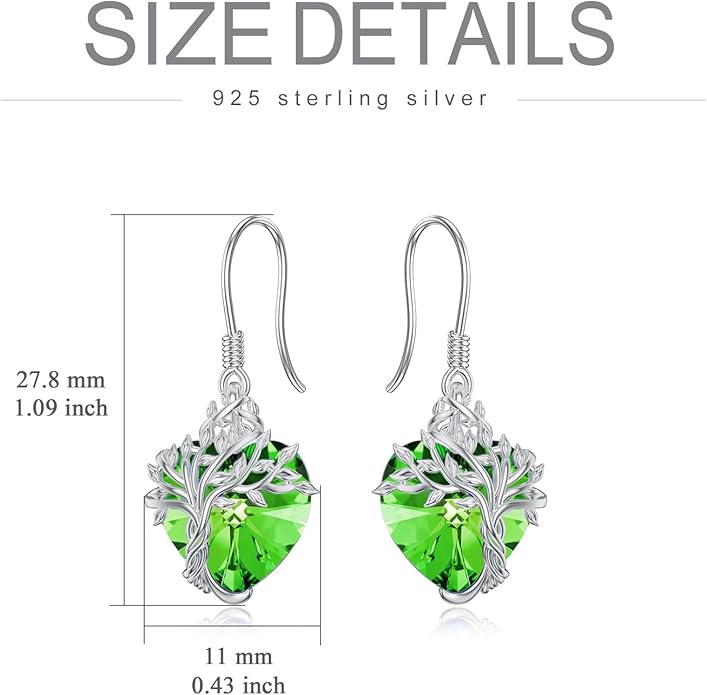 TOUPOP Tree of Life Earrings 925 Sterling Silver Family Tree Dangle Drop Earrings Crystal Jewelry Birthday Christmas Gifts for Women Her