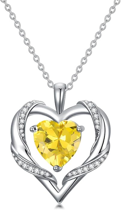 WINNICACA Birthday Gift for Mom Heart Necklace for Women 925 Sterling Silver Birthstone Necklace Jewelry Gift for Women Wife Her Girlfriend Sister