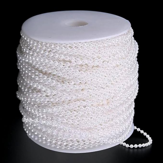 FQTANJU White Pearl Garland Strand,2.5mm Crystal Beads Faux Bead Spool Rope for Wedding Party Decoration DIY Crafts (50 Meters)