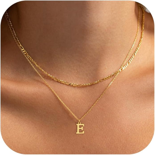 Initial Necklaces for Women Dainty Gold Silver Layered Letter Pendant Necklace Cute Figaro Chain Choker Necklace Personalized Trendy Stuff Jewelry Stack Gift for Women Her