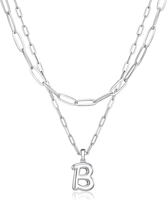 adoyi Gold Necklace for Women Layered Bubble Heart Letter Initial Necklaces for Women Trendy Jewelry 14K Gold Plated Chain Chunky Name Necklace Stack Charm A-Z Pendant Set Jewelry Gifts