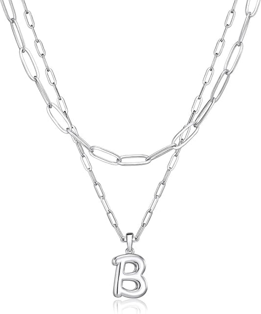 adoyi Gold Necklace for Women Layered Bubble Heart Letter Initial Necklaces for Women Trendy Jewelry 14K Gold Plated Chain Chunky Name Necklace Stack Charm A-Z Pendant Set Jewelry Gifts