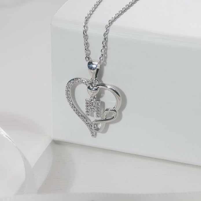 Valentines Day Gifts for Women Hers, Dainty 925 Sterling Silver Infinity Heart Initial Necklace, Letter A-Z Zircon Pendant, Jewelry Gift for Wife