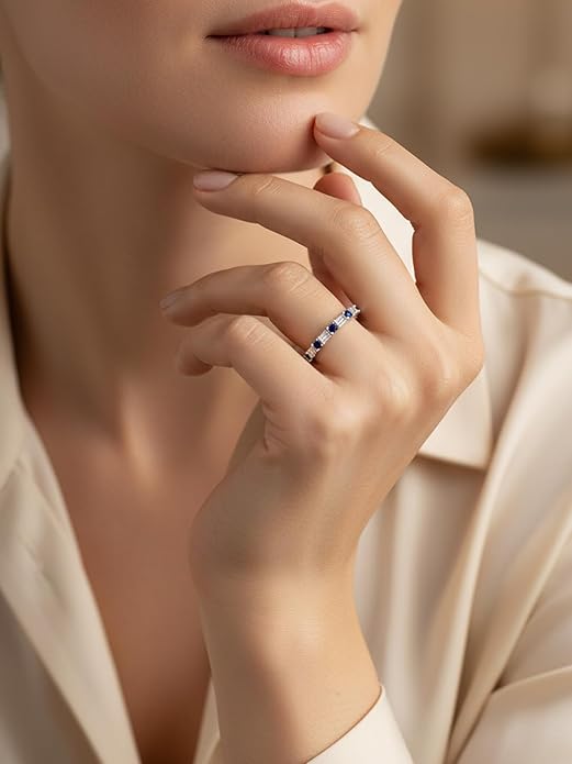 D Color VVS1 Clarity Moissanite and Sapphire/Ruby/Emerald Rings for Women, Solid 925 Sterling Silver, Anniversary Birthday Mothers Day Jewelry Gift, Stackable Wedding Ring, Size 4-11