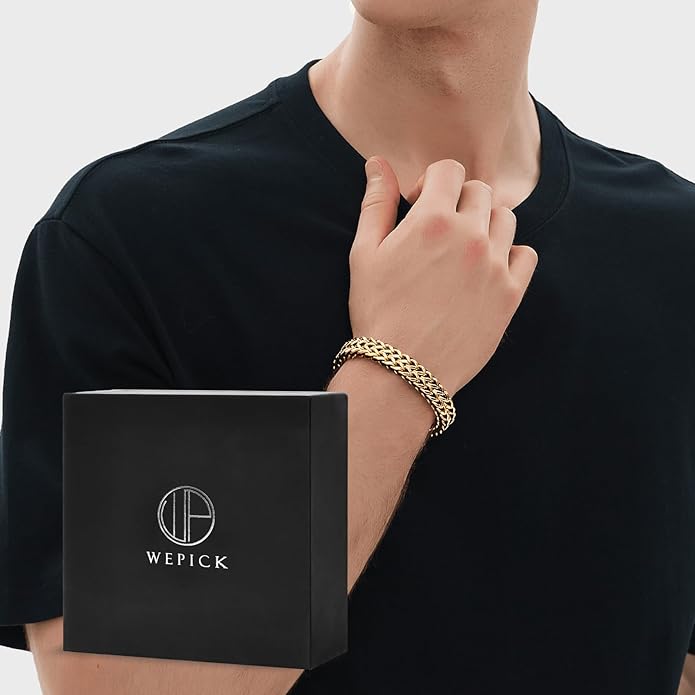 Gold-Plated Bracelets for Men 18K Gold Plated Franco Link Chain Stainless Steel Bracelet Adjustable Bracelet Mens Jewelry Birthday Gift