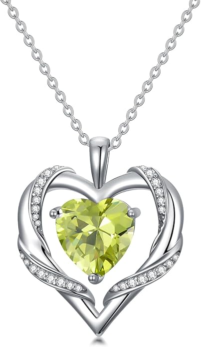 WINNICACA Birthday Gift for Mom Heart Necklace for Women 925 Sterling Silver Birthstone Necklace Jewelry Gift for Women Wife Her Girlfriend Sister
