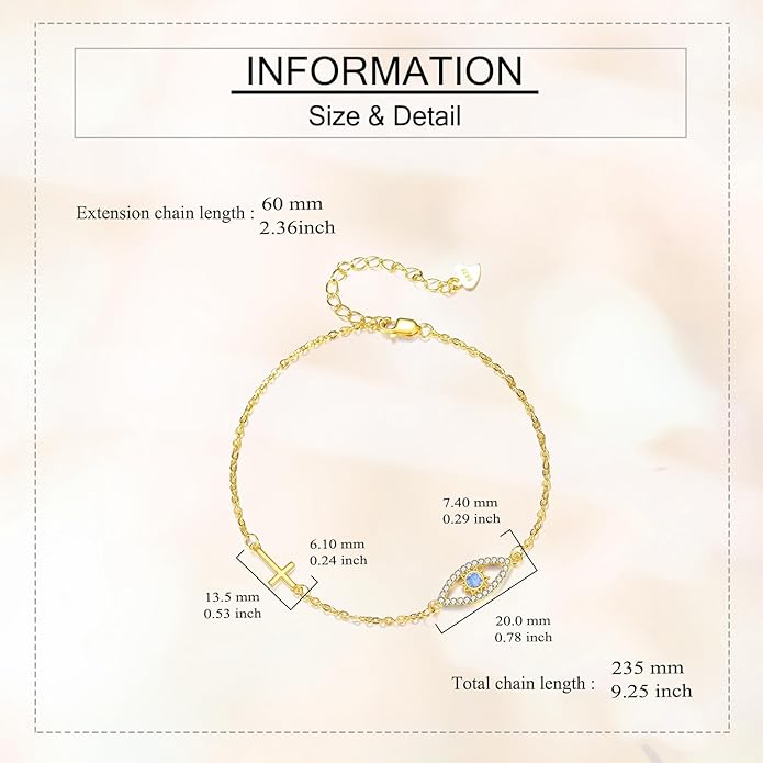 Religion Bracelet S925 Sterling Silver Cross/Evil Eye Bracelet Good Lucky Faith Jewelry Gifts for Women
