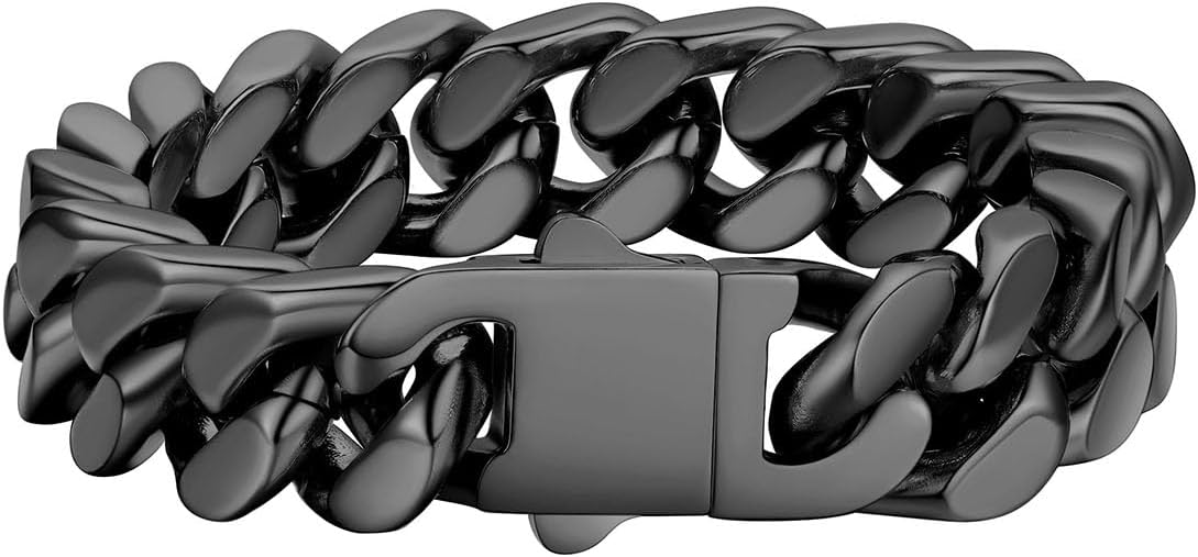 FaithHeart Mens Stainless Steel Cuban Link Bracelet - 5/7/9/12mm Width 7.5"/8.3"/9" Black/Silver/Gold Plated Heavy Duty Wrist Chain Bracelet Hip Hop Jewelry Birthday Gifts for Him