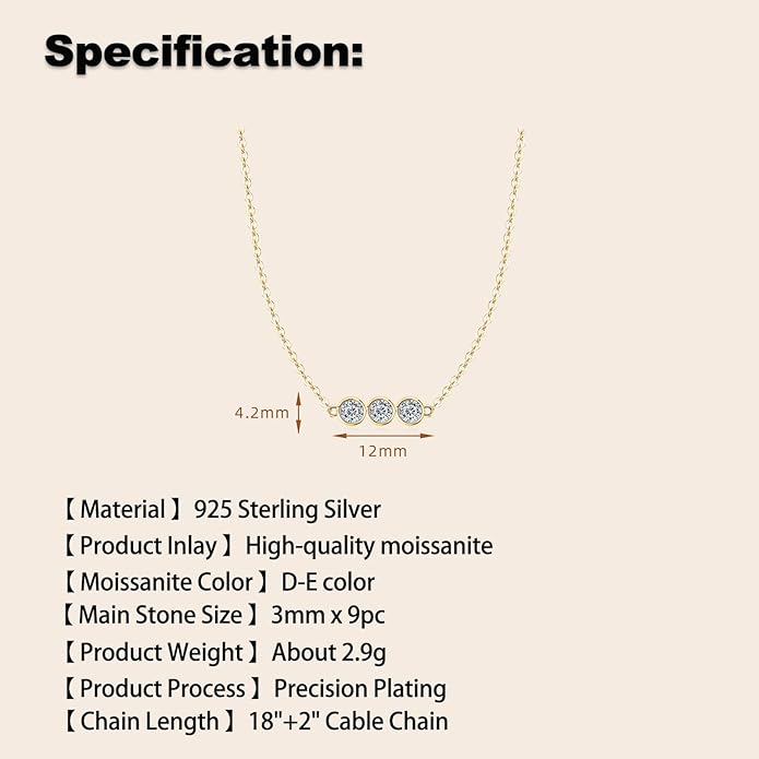 3-Stones Choker Necklace for Women, 0.9cttw D Color Moissanite Pendant 925 Sterling Silver Adjustable Chain, Elegant Jewelry Gifts for Wife or Mom