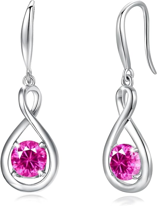 FANCIME Dangle Drop Earrings 925 Sterling Silver Dainty Infinity Round Gemstone Birthstone Jewelry Birthday Gifts for Her Women