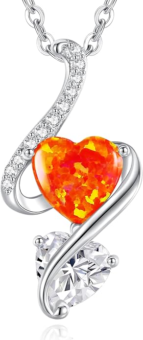 LOUISA SECRET 925 Sterling Silver Opal Birthstone Necklace, Unique Tiny Double Heart Pendant Jewelry, Engraved with "S925 I Love You" Best Birthday Gift for Women Wife Girlfriend Mom Her, Christmas Day Valentine's Day Anniversary Mother's Day