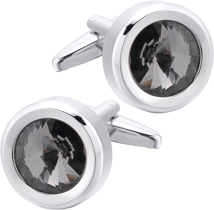ZEEY Silver Round Crystal Gemstone Cufflinks for Men Women Classic Men's Cufflink Jewelry Set for Business Wedding Party Formal Events Daily Tuxedo Dress Shirt Accessories