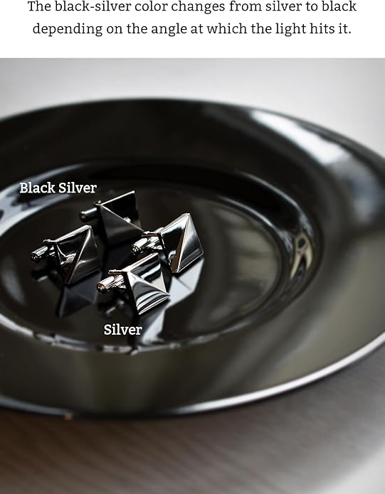 [TAVARAT] Cufflinks for Men Black Silver Tps-056