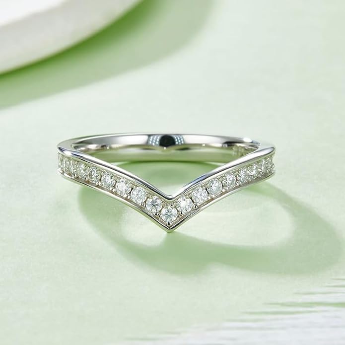 14K Gold V-shaped Women's Wedding Bands | White Gold Full Circle Natural Diamond Ring |Excellent Cut D-color Ring | Ideal for Daily Wear