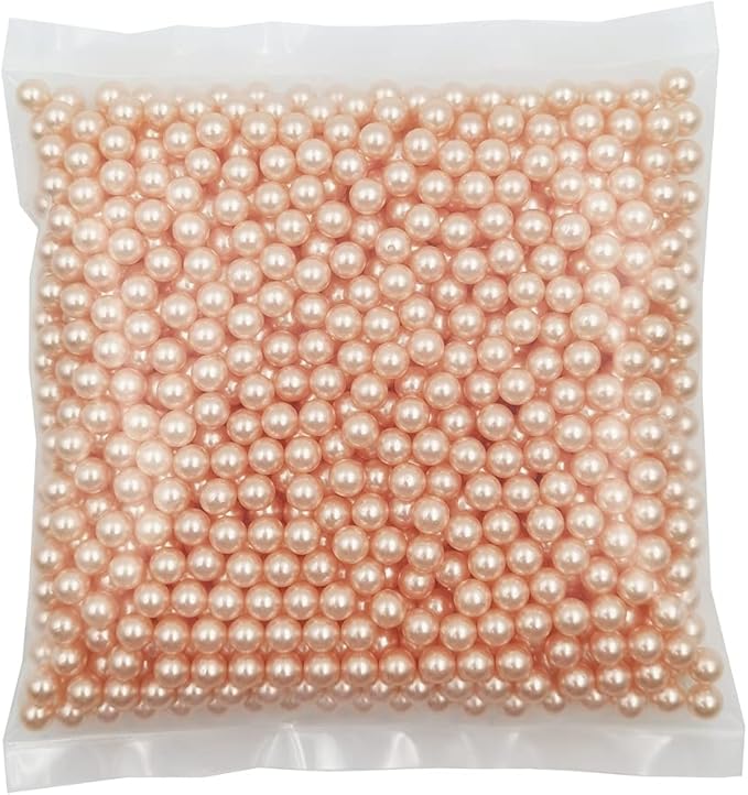 INSPIRELLE 1100pcs Champagne Undrilled ABS Pearls for Vase Fillers, 8mm No Hole Makeup Beads to Hold Brush Lipstick Eyeliner, Imitation Round Pearl Beads for Table Scatter Home Wedding Decoration