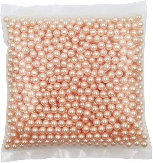INSPIRELLE 1100pcs Champagne Undrilled ABS Pearls for Vase Fillers, 8mm No Hole Makeup Beads to Hold Brush Lipstick Eyeliner, Imitation Round Pearl Beads for Table Scatter Home Wedding Decoration