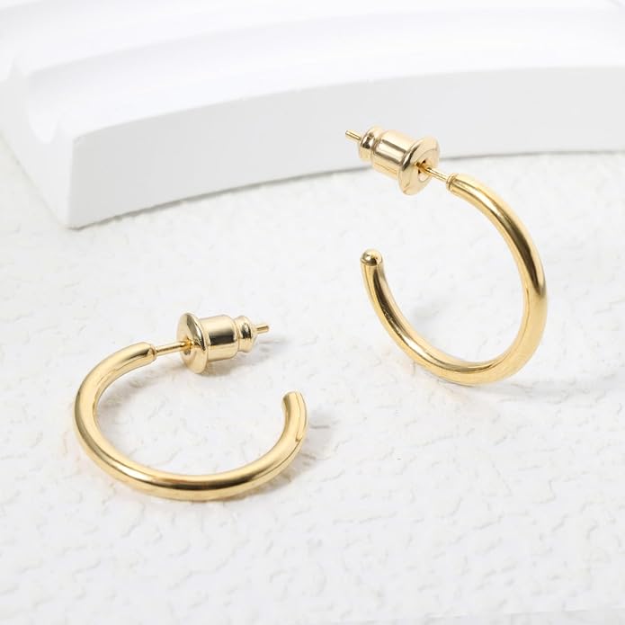Minimalist Hoops for Women - 14K Gold Open Huggie Hoop Earrings, Hypoallergenic Tiny Hoops in Gold and Silver (Set of 1-5 Pairs)