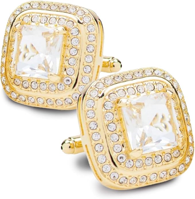 Vittorio Vico Square Colored Crystal Double Diamond Set Cufflinks