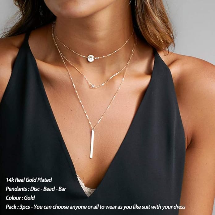 Turandoss Gold Layered Necklaces for Women - 14K Gold Plated Handmade Multilayer Bar Pearls Coin Disc Moon Butterfly Medallion Adjustable Dainty Layered Choker Necklaces for Women Jewelry