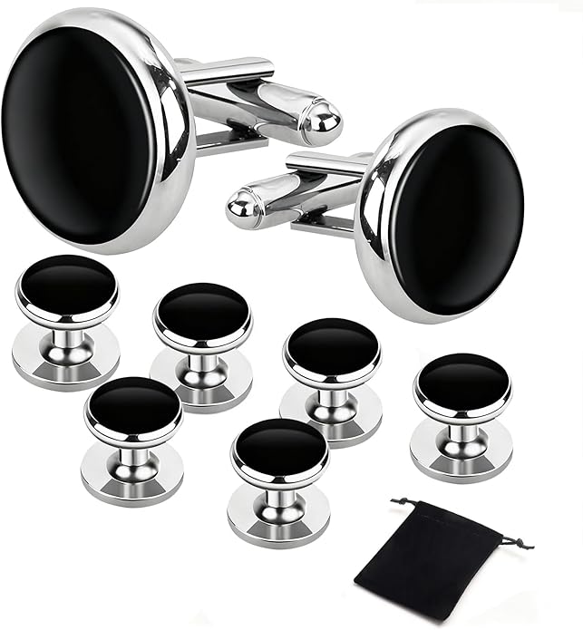 Oiomniv Men's Cufflinks & Tuxedo Studs Set - Business Wedding Formal Accessories for Suits Shirts Vests (Ideal for Anniversary Birthday Gifts)