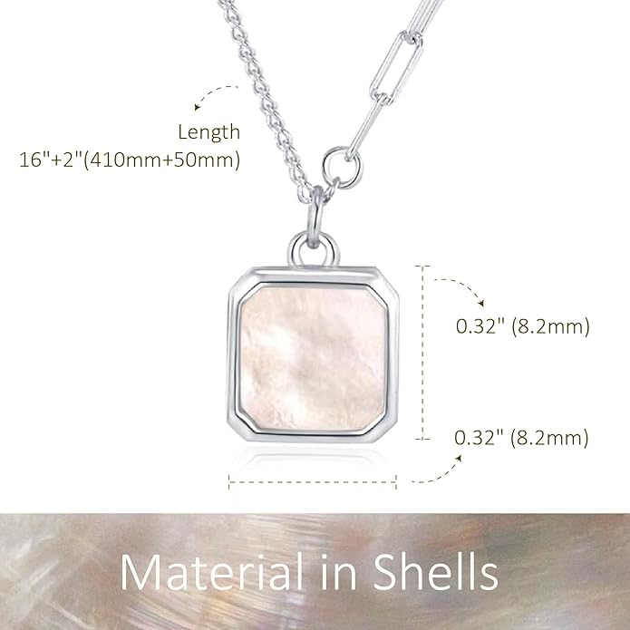 SUNFEEL Mother of Pearl Pendant Necklace 14K White/Yellow Gold Plated Sterling Silver Necklace for Women Dainty Jewelry Gifts for Mom Wife Girlfriend, Length 16+2 Inch
