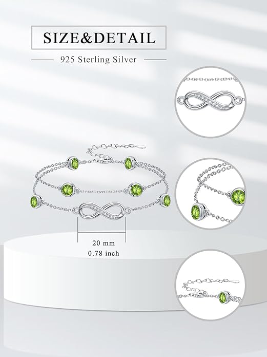 Dorunmo Anklet Bracelets for Women 925 Sterling Silver Infinity Anklets Bracelets Birthstone Jewelry Gifts for Mom Wife