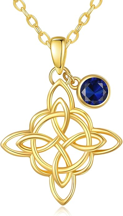 Witches Knot Necklace for Women, 14K Gold Celtic Knot Cross Jewelry with Triquetra Trinity with Birthstone Pendant, Birthday Witchy Spiritual Gifts for Her Wife Mom Grandma, 18+2 Inch Chain