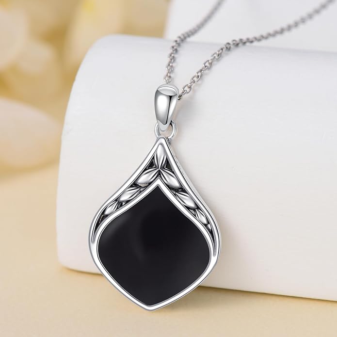 Teardrop Necklace 925 Sterling Silver Vintage Natural Gemstone Pendant Jewelry Birthday Christmas Gifts for Women Mom