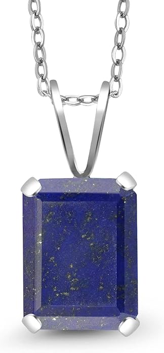 Gem Stone King Emerald Cut Pendant Necklace For Women | 925 Sterling Silver | Emerald Cut 9X7MM | Gemstone Birthstone | Fine Jewelry for Her Mom Wife | With 18 Inch Silver Chain