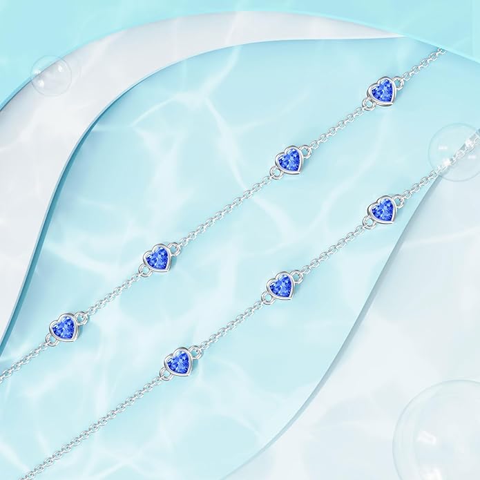 Dorunmo Heart Birthstone Anklet Bracelets for Women 925 Sterling Silver Birthday Jewelry Best Mother's Day for Women Wife