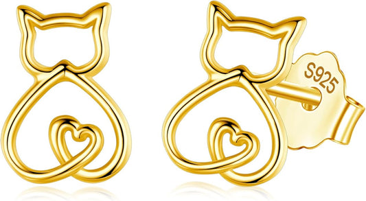 INFUSEU Sterling Silver Cute Stud Earrings Cat Frog Mushroom Bunny, Small Gifts for Women Teen Girls Animal Lovers