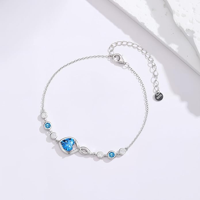 Infinity Birthstone Bracelet 925 Sterling Silver Heart Love Infinity Link Bracelet Fine Jewelry Birthday Christmas Gifts for Women Girlfriend Wife