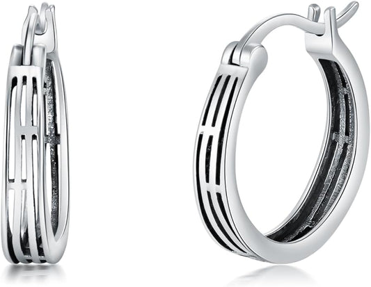 Sterling Silver Hoop Earrings Small Hoop Sun/Leaf/Triangle Huggie Earrings for Women Hypoallergenic