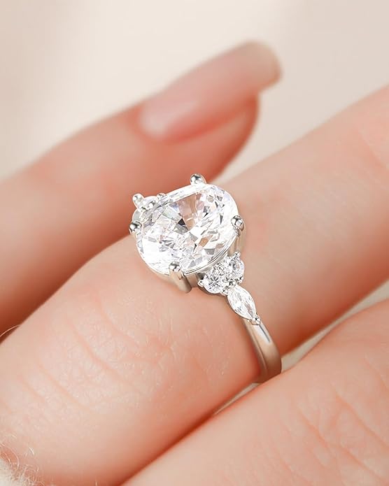 TIGRADE 3CT Engagement Ring Oval Cut Cubic Zirconia Marquise Round CZ Eternity Wedding Band for Women Size 3-12