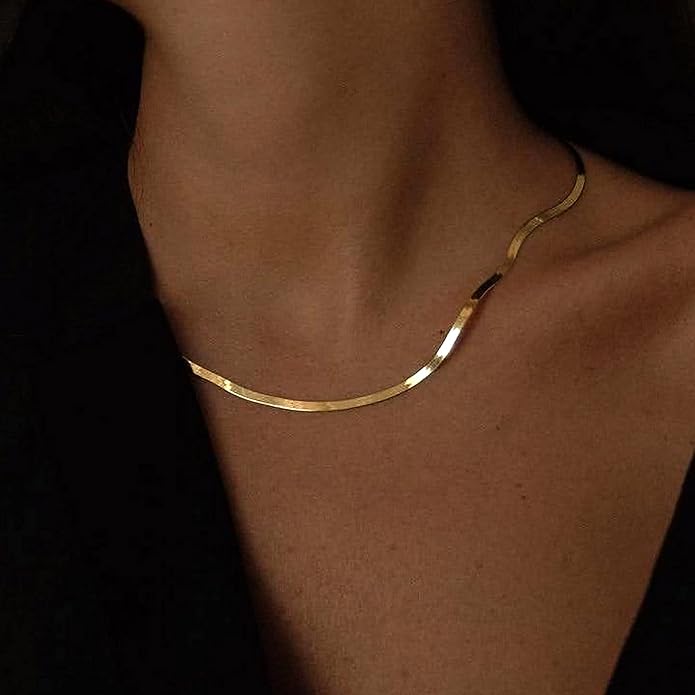 CHESKY Gold Necklace for Women-14K Gold Plated/Sterling Silver Plated Snake Chain Necklace Dainty Simple Chunky Herringbone Necklace Choker Necklaces Jewelry for Women
