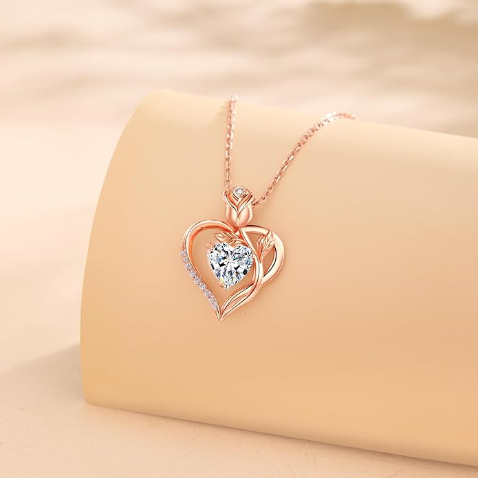 1.2CT Rose Heart Moissanite Necklace for Women Jewelry D Color VVS1 S925 Sterling Silver 18K Rose Gold Plated For Wife Girlfriend Mom Daughter for Wedding Anniversary Christmas Birthday Gift for Women Conveys I Love You Message