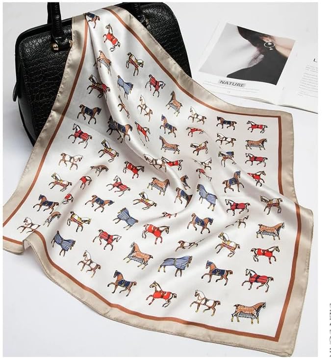 ANDANTINO 100% Pure Mulberry Silk Small Square Scarves -21'' x 21''- Digital Printed Neckerchief –Women Men Lightweight Scarf