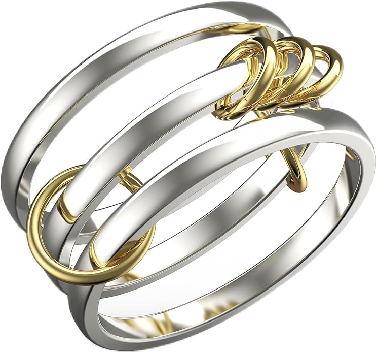 Stackable Rings For Women Non Tarnish,Two-Tone 18K Gold Silver Mixed Metals Interlocked Ring, Cubic Double-Layer Zirconia Interlocked Fashion Accessories Jewelry, Special Statement Ring Set Gifts For Women