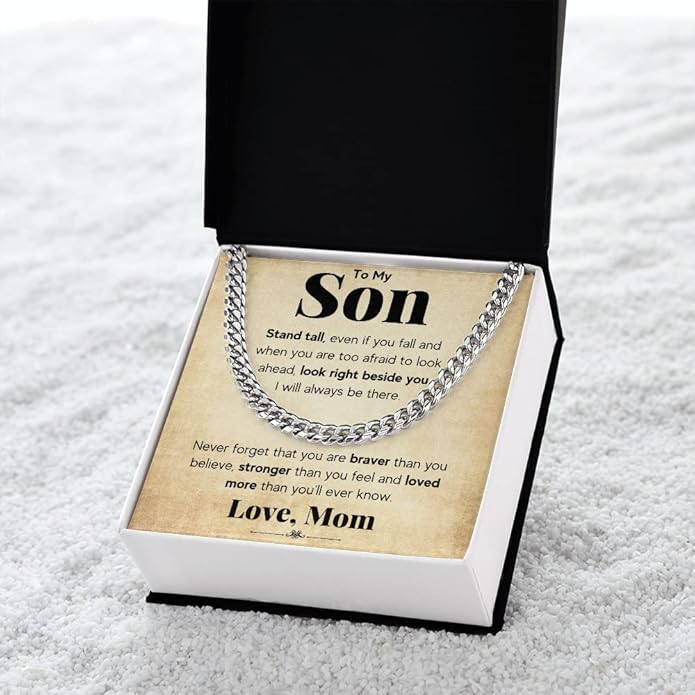 FG Family Gift Mall To My Son From Mom, Son Gifts From Mom and Dad, Mother and Son Necklace, Birthday Gift For My Son Graduation Christmas Cuban Link Chain Necklace Present