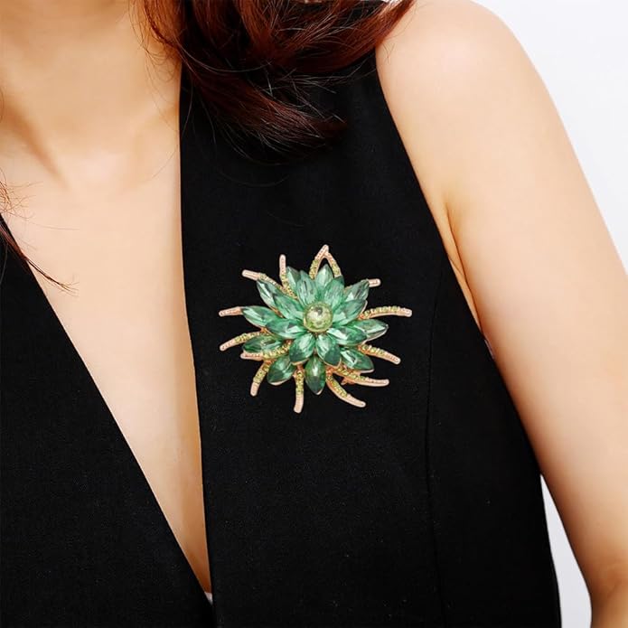 Rhinestone Large Flower Brooches Pins for Women Fashion Sparkly Crystal Sunflower Statement Brooch Unique Wedding Party Suit Dress Jewelry Accessories