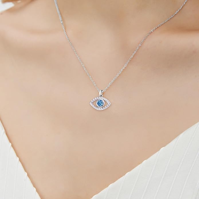 White Gold 14K Gold Plated Necklaces for Women Evil Eye Necklace for Women Girls Evil Eye Hamsa Hand of Fatima Pendant Necklace Good Luck Necklace Jewelry