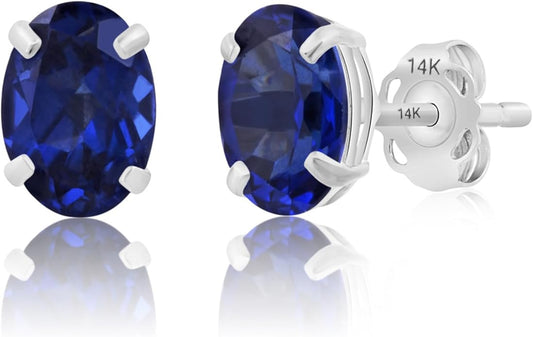 14k Gold Oval Stud Earrings for Women with Push Backs | 7x5mm Gemstone Birthstone Earrings | Real 14 Karat Gold Earrings Studs | Hypoallergenic Gemstone Stud Earrings for Women by MAX + STONE