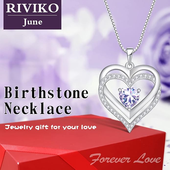 RIVIKO Infinity Heart Symbol Necklace for Women 925 Sterling Silver Love Heart Pendant Valentine's Day Mother's Day Anniversary Birthday Christmas Jewelry Gifts for Women Mom Wife Sister Her Friends
