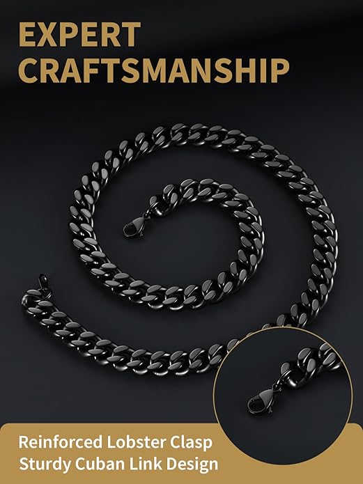 FindChic Men Curb Chain Necklace 18K Gold Plated/Stainless Steel/Black Chunky Double Tight Cuban Link Hip Hop Neck Chains for Men Boys 3.5MM/5MM/6MM/7MM/9MM/12MM 14''-30'' 8 Length Options (Send Gift Box)