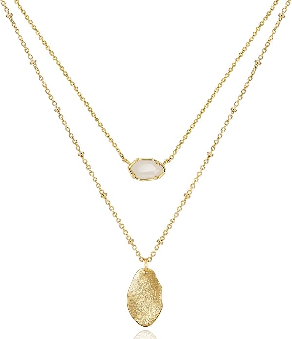 OZEL JEWELRY & GIFT Layered Gold Necklaces for Women - Crystal Colorful Delicate Cutting Pendant Necklace - 18K Gold Plated - Birthday Gifts (Made in Korea)