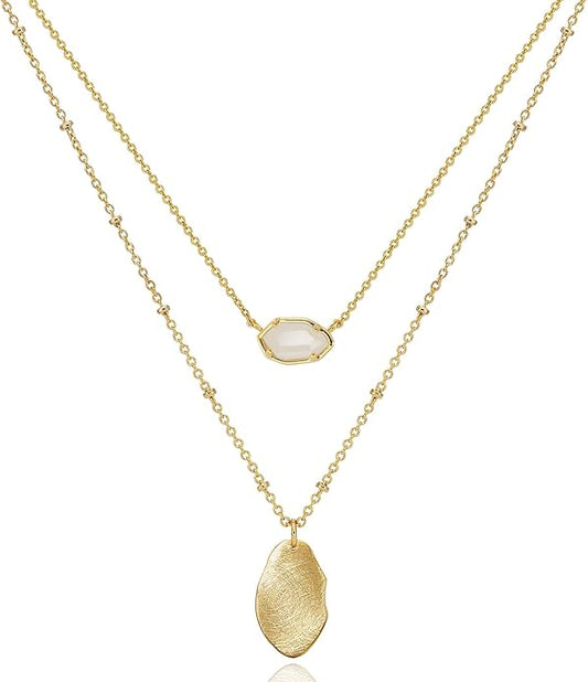 OZEL JEWELRY & GIFT Layered Gold Necklaces for Women - Crystal Colorful Delicate Cutting Pendant Necklace - 18K Gold Plated - Birthday Gifts (Made in Korea)