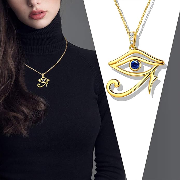 Jewmon Egyptian Eye of Horus Necklace for Women 925 Sterling Silver Blue Eye Pendant Necklace Horus Eye of Ra Necklace Ancient Egyptian Jewelry for Women