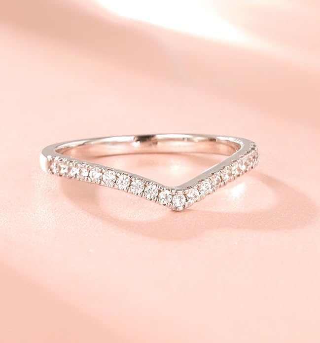 TIGRADE Cubic Zirconia Eternity Band V Shape CZ Stacking Engagement Ring for Women Size 3-12.5